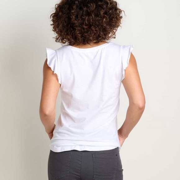 NWT Toad&Co Rufflita Organic Cotton Blend Scoop Neck Tee In White - Picture 2 of 3